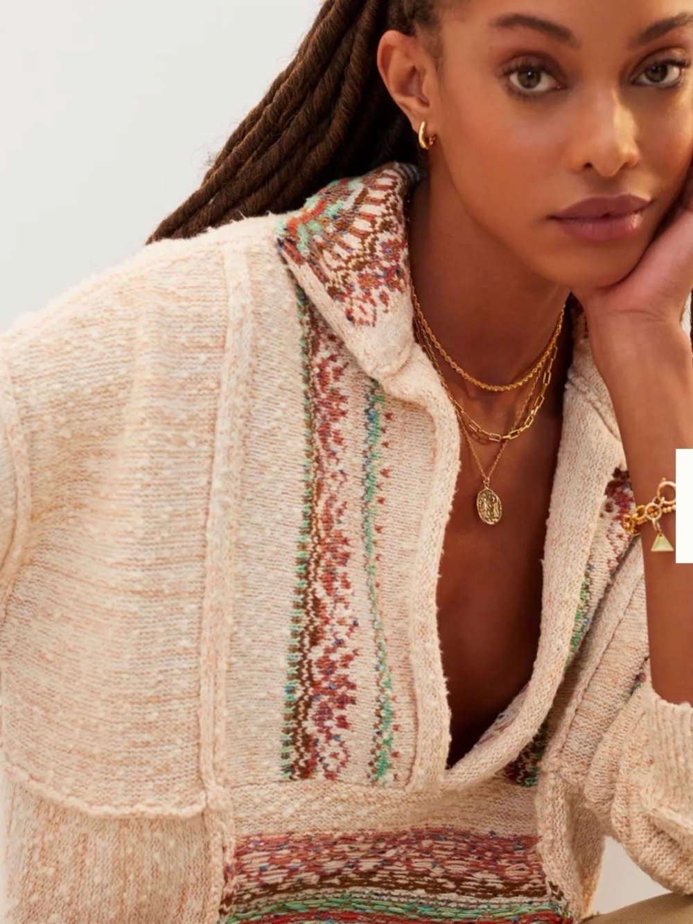 Pilcro Cream Multicolor Knit Sweater